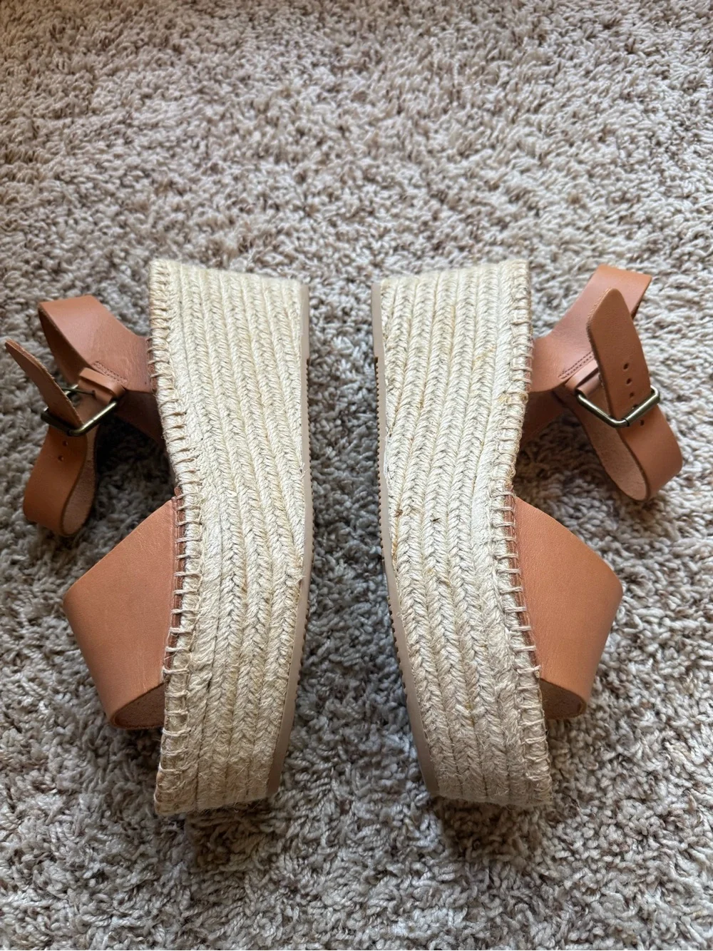 Soludos Cognac Leather Platform Espadrille Sandals size 10